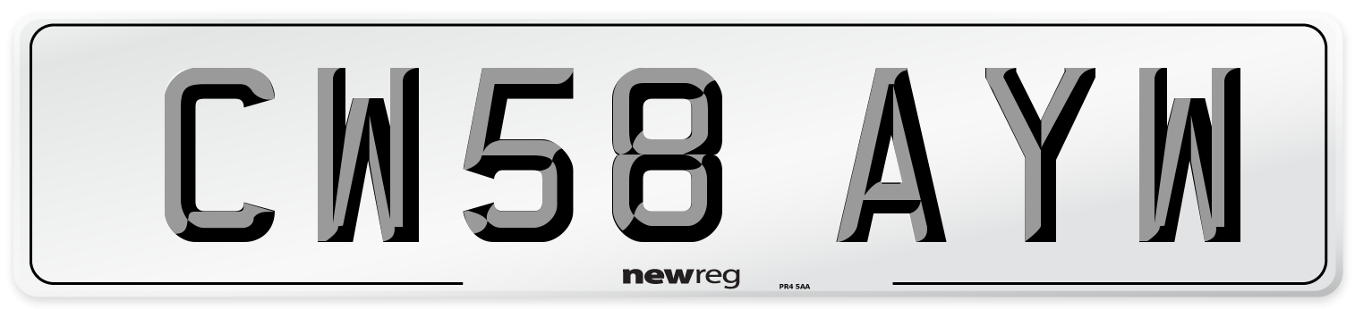 CW58 AYW Number Plate from New Reg